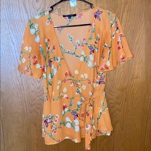 floral wrap-front top